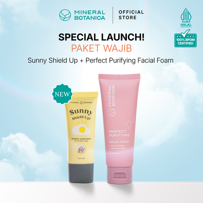 [COMPLETE SKINCARE SET] Mineral Botanica Sunny Shield Up Sunscreen SPF 50+ PA+++ & Perfect Purifying / First Defense Facial Foam