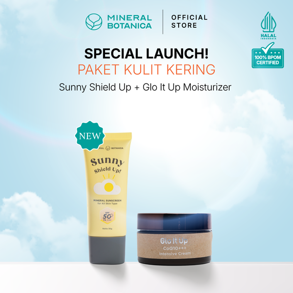 [COMPLETE SKINCARE SET] Mineral Botanica Sunny Shield Up Sunscreen SPF 50+ PA+++ & Glo It Up CoQ10 Moisturizer Cream