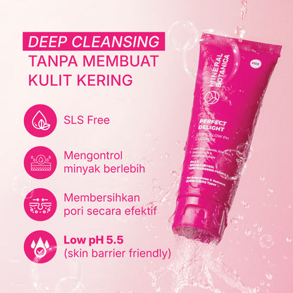 Mineral Botanica Perfect Delight Gentle Cleanser Low pH – Non-SLS/SLES untuk Kulit Acne-Prone