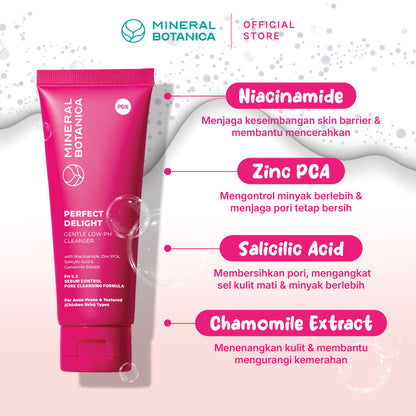 Mineral Botanica Perfect Delight Gentle Cleanser Low pH – Non-SLS/SLES untuk Kulit Acne-Prone