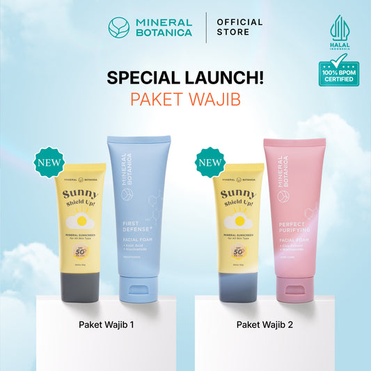 [COMPLETE SKINCARE SET] Mineral Botanica Sunny Shield Up Sunscreen SPF 50+ PA+++ & Perfect Purifying / First Defense Facial Foam