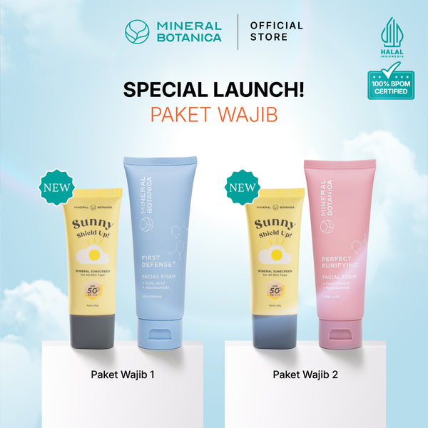 [COMPLETE SKINCARE SET] Mineral Botanica Sunny Shield Up Sunscreen SPF 50+ PA+++ & Perfect Purifying / First Defense Facial Foam